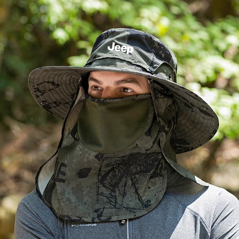 JEEP钓鱼防晒遮阳帽男士渔夫帽夏季户外太阳帽遮脸登山紫外线帽子