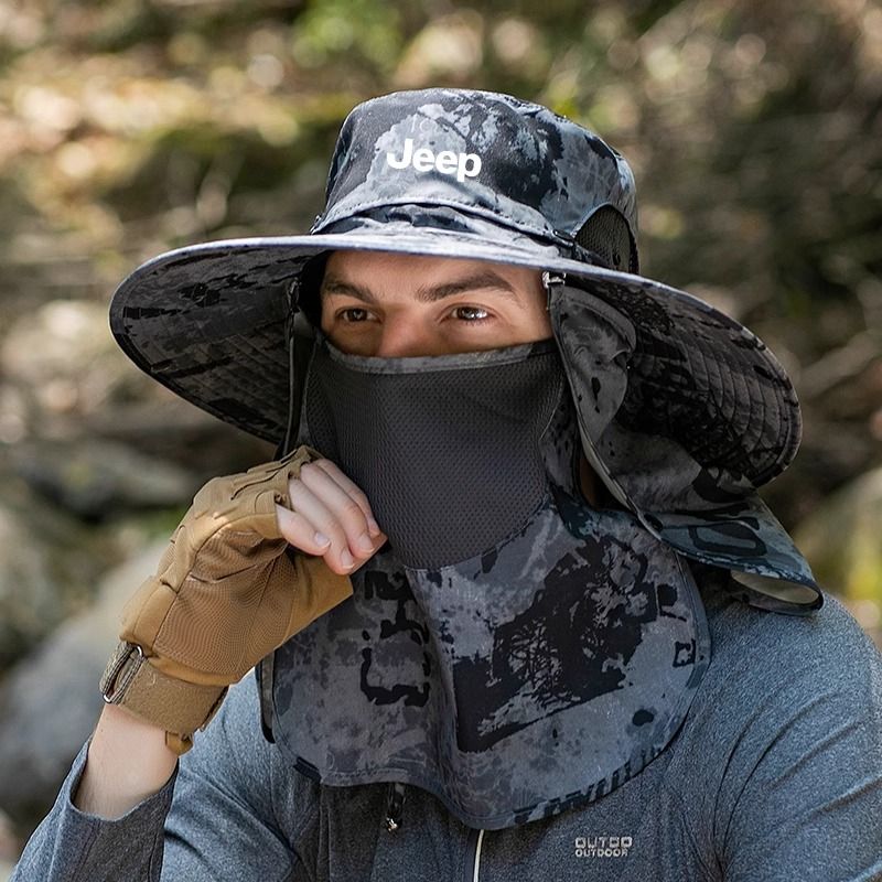 JEEP钓鱼防晒遮阳帽男士渔夫帽夏季户外太阳帽遮脸登山紫外线帽子