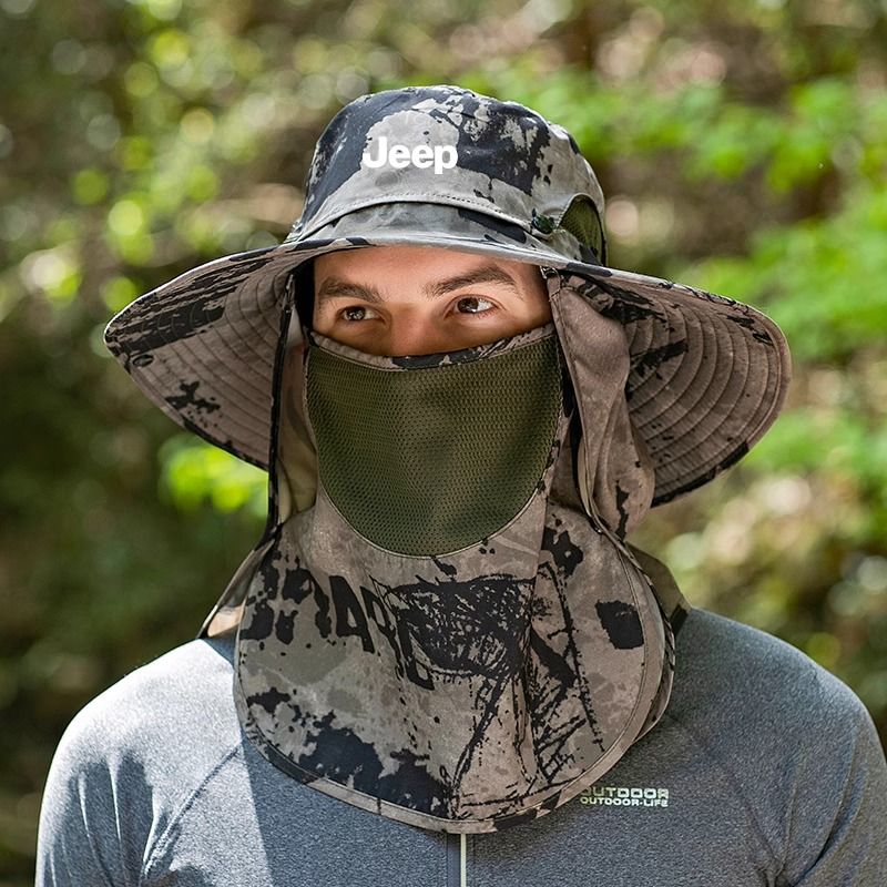 JEEP钓鱼防晒遮阳帽男士渔夫帽夏季户外太阳帽遮脸登山紫外线帽子