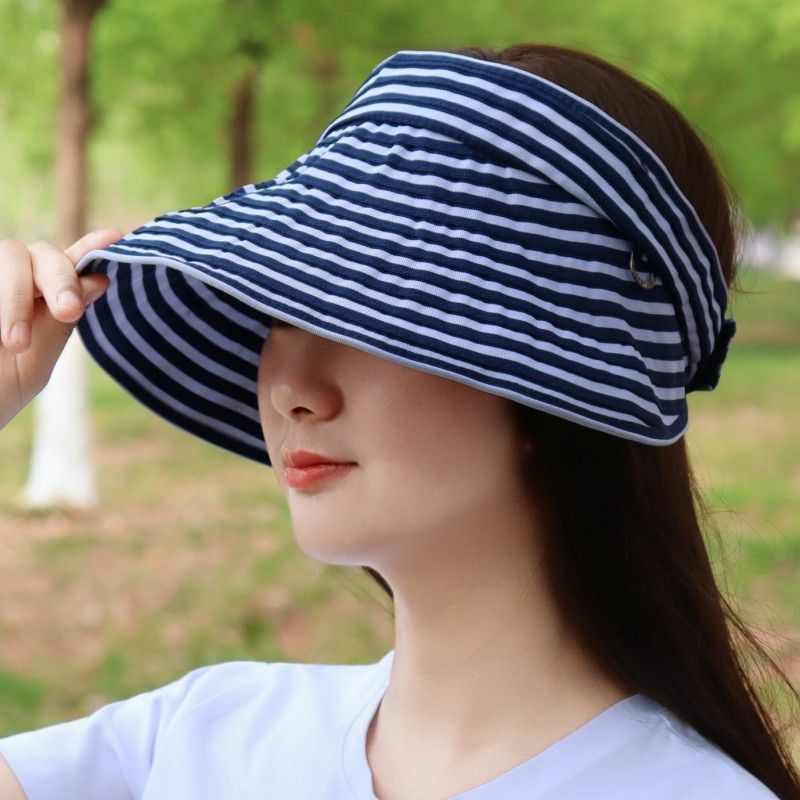 韩国东大门代购夏新款格纹空顶防晒帽优雅便携大檐遮阳帽女韩版潮