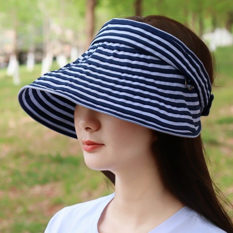 韩国东大门代购夏新款格纹空顶防晒帽优雅便携大檐遮阳帽女韩版潮