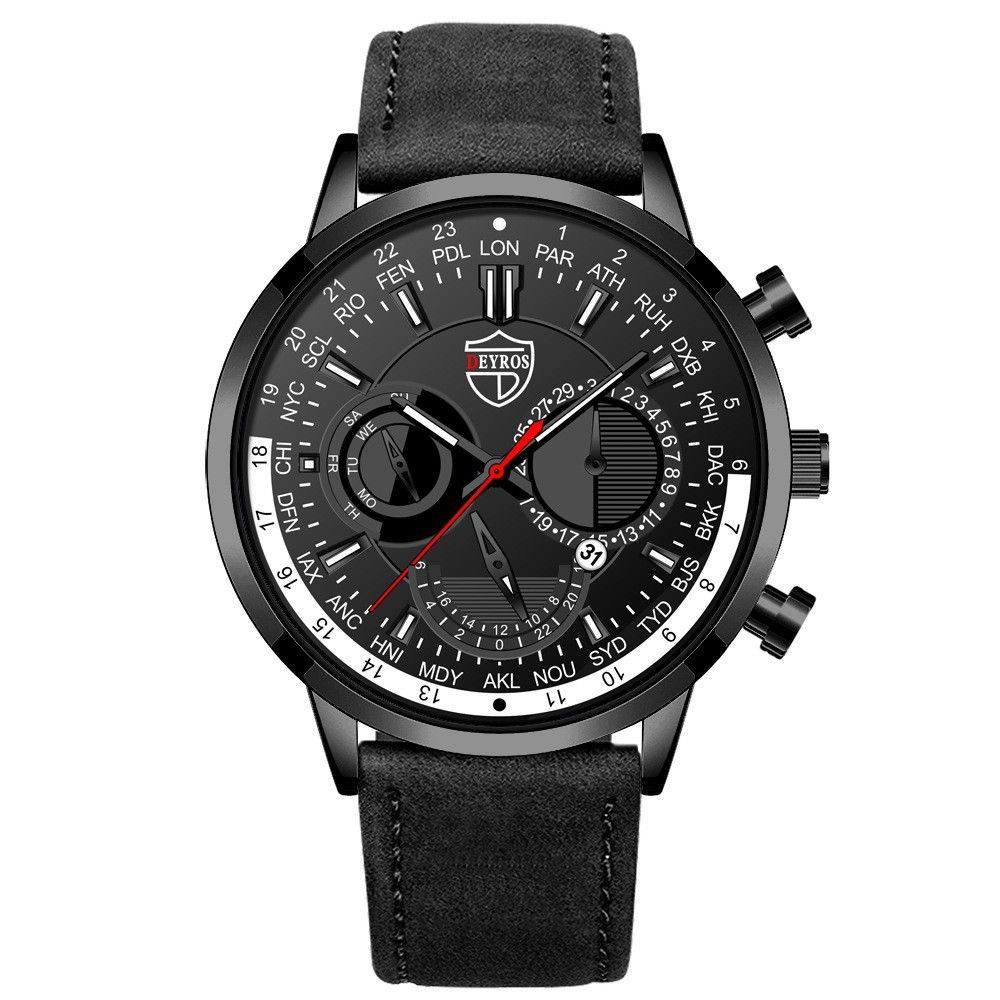 Quartz Sports Watch: 42mm Round Face, Luminous Seconds Hand, Artificial Leather Strap_voghion.com