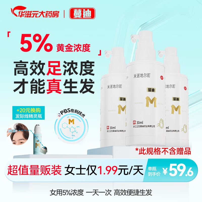 蔓迪 米诺地尔酊 30ml3瓶盒 男女士防脱生发喷雾斑秃育发液曼迪5浓度米诺生发喷雾产后斑秃
