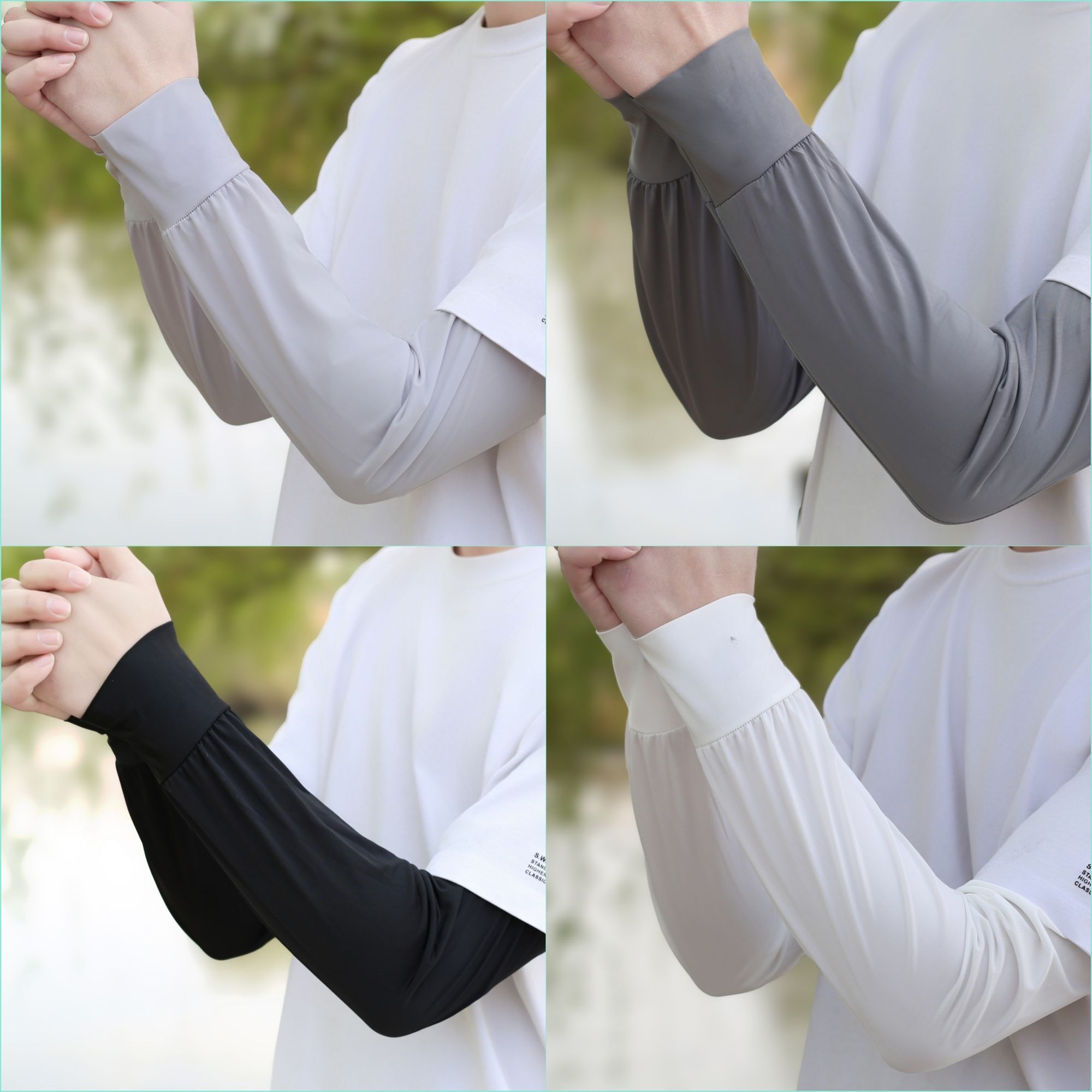 Gerade geschnittene, UV-beständige, dünne Sonnenschutz-Armstulpen aus Eisseide für Herren, atmungsaktiv und fingerlos_voghion.com