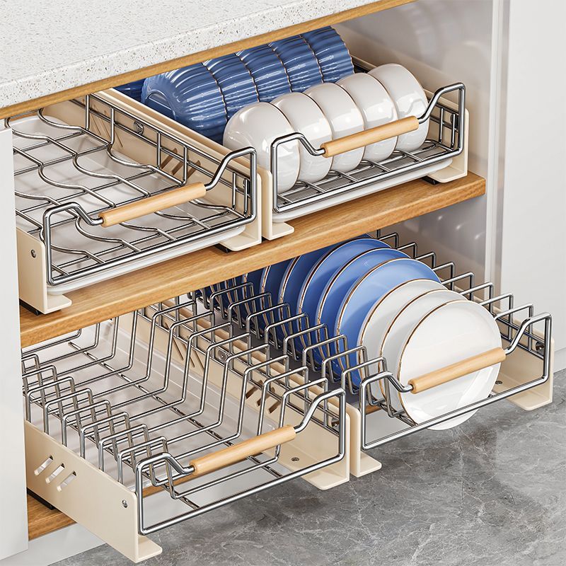 Pull-out Dish Stainless Steel Kitchen Cabinet Built-in Storage Under Sink Drawer-style Bowl Plate Draining Rack_maomaolike.com