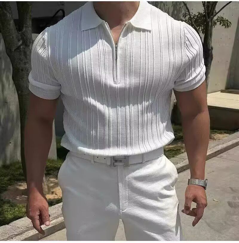 Luxuriöses Herren Polo Aus Eisseide Kurzarm Strickoberteil_voghion.com