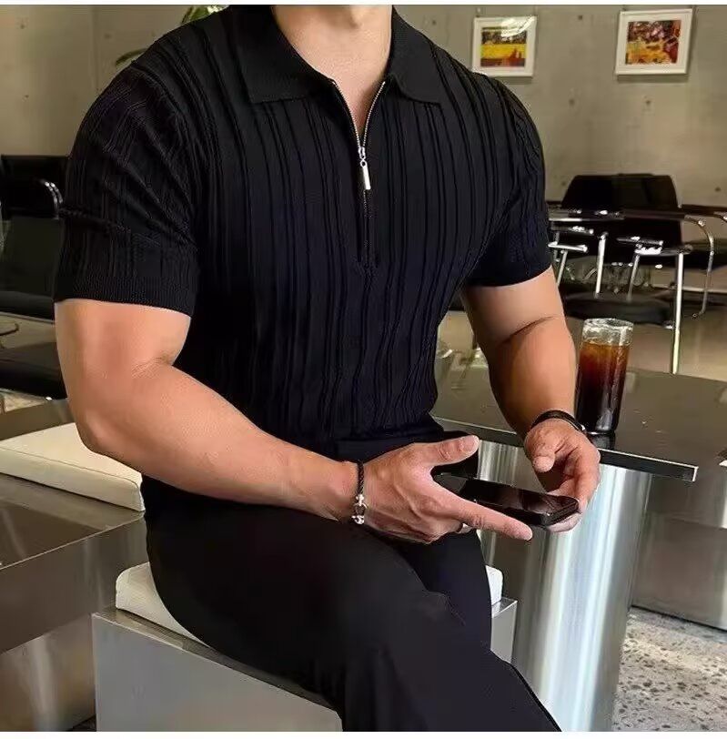 Luxuriöses Herren Polo Aus Eisseide Kurzarm Strickoberteil_voghion.com