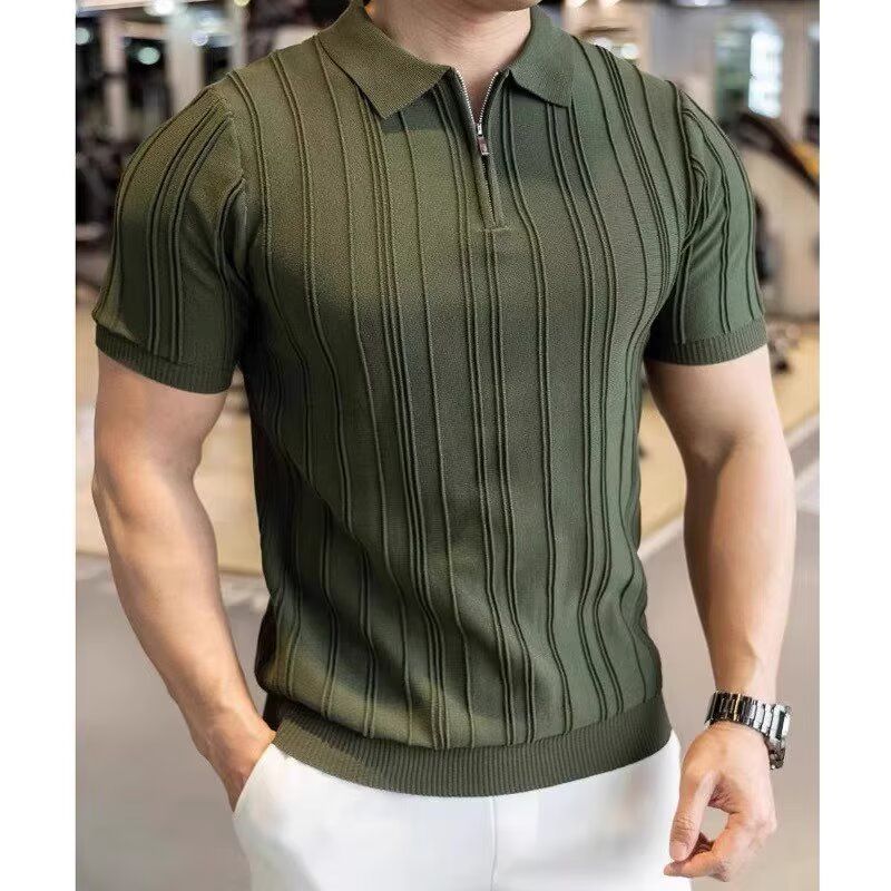 Luxuriöses Herren Polo Aus Eisseide Kurzarm Strickoberteil_voghion.com