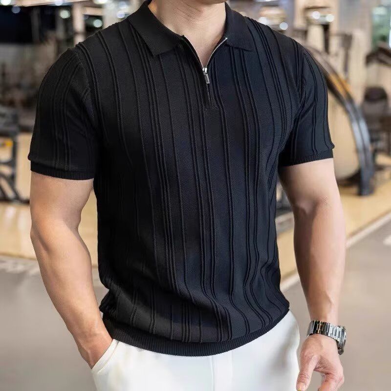 Luxuriöses Herren Polo Aus Eisseide Kurzarm Strickoberteil_voghion.com