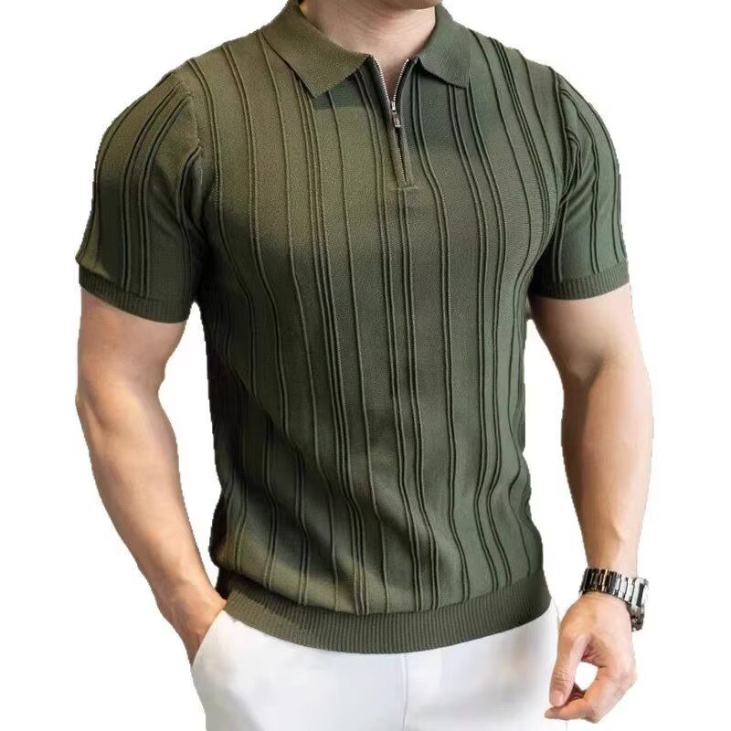 Luxuriöses Herren Polo Aus Eisseide Kurzarm Strickoberteil_voghion.com