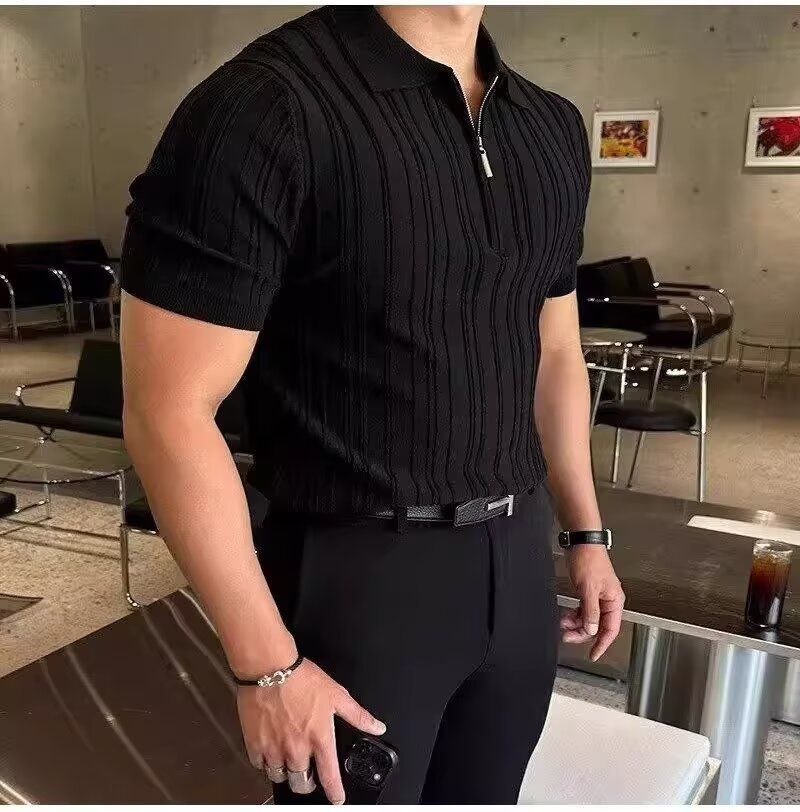 Luxuriöses Herren Polo Aus Eisseide Kurzarm Strickoberteil_voghion.com