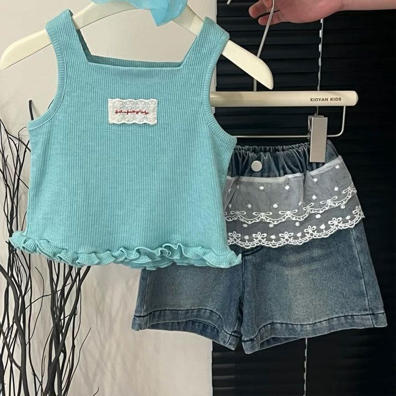 Trendy zomerse meisjestop is super stijlvol en flatterend, Dopamine Blue top met retro ruches, populair bij_voghion.com