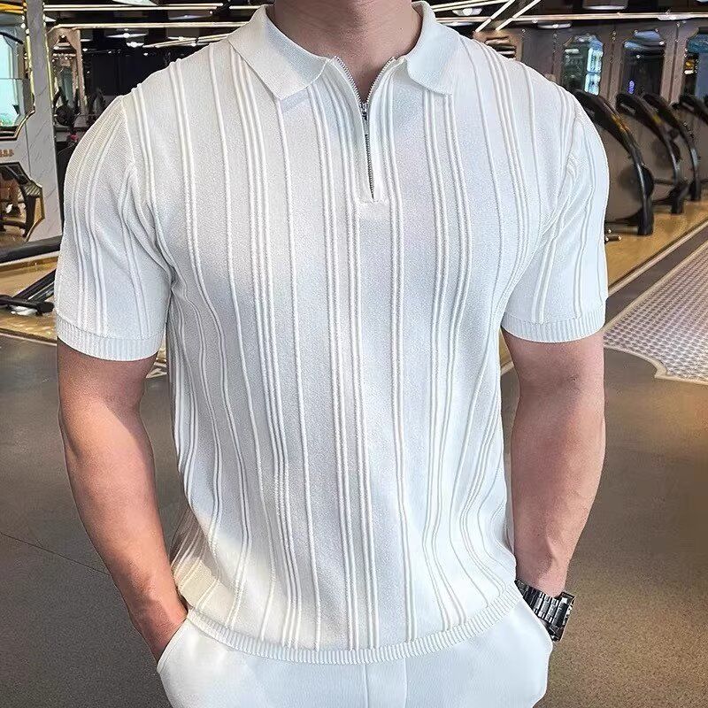 Luxuriöses Herren Polo Aus Eisseide Kurzarm Strickoberteil_voghion.com