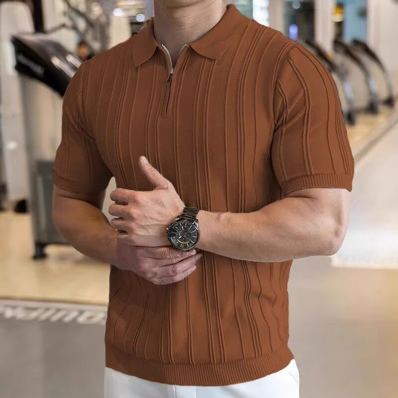 Luxuriöses Herren Polo Aus Eisseide Kurzarm Strickoberteil_voghion.com