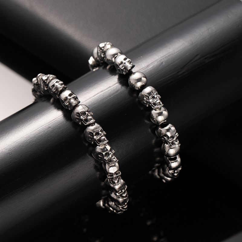 Vintage European And American Dark Punk Men's Bracelet, Unique High-End Design, Cuban Non-Fading Metal Skull Bracelet_voghion.com