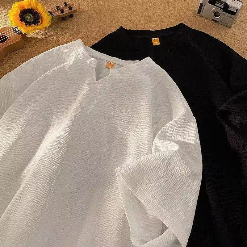 短袖夏季凉感宽松小众高级男士半袖上衣肌理潮牌潮流新款T恤体恤