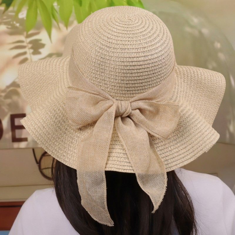 草帽子女夏防晒遮脸太阳帽可折叠百搭大檐度假出游海边沙滩遮阳帽