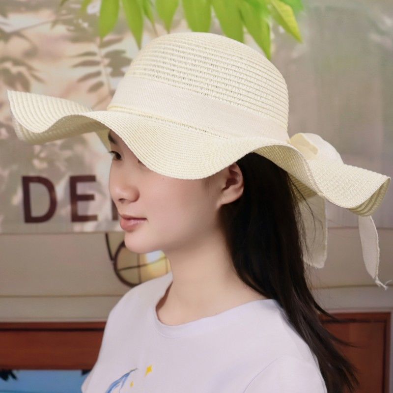 草帽子女夏防晒遮脸太阳帽可折叠百搭大檐度假出游海边沙滩遮阳帽