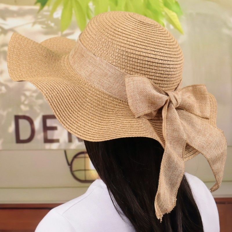 草帽子女夏防晒遮脸太阳帽可折叠百搭大檐度假出游海边沙滩遮阳帽