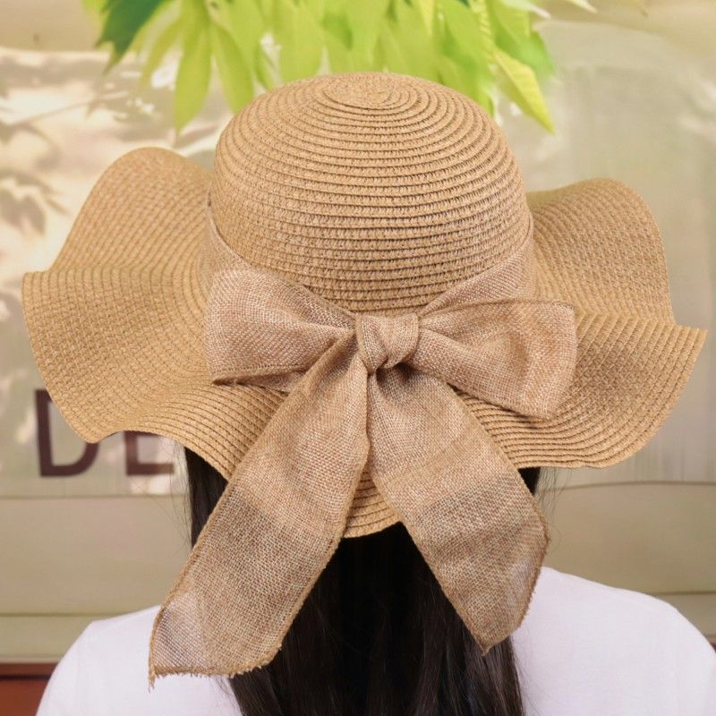 草帽子女夏防晒遮脸太阳帽可折叠百搭大檐度假出游海边沙滩遮阳帽