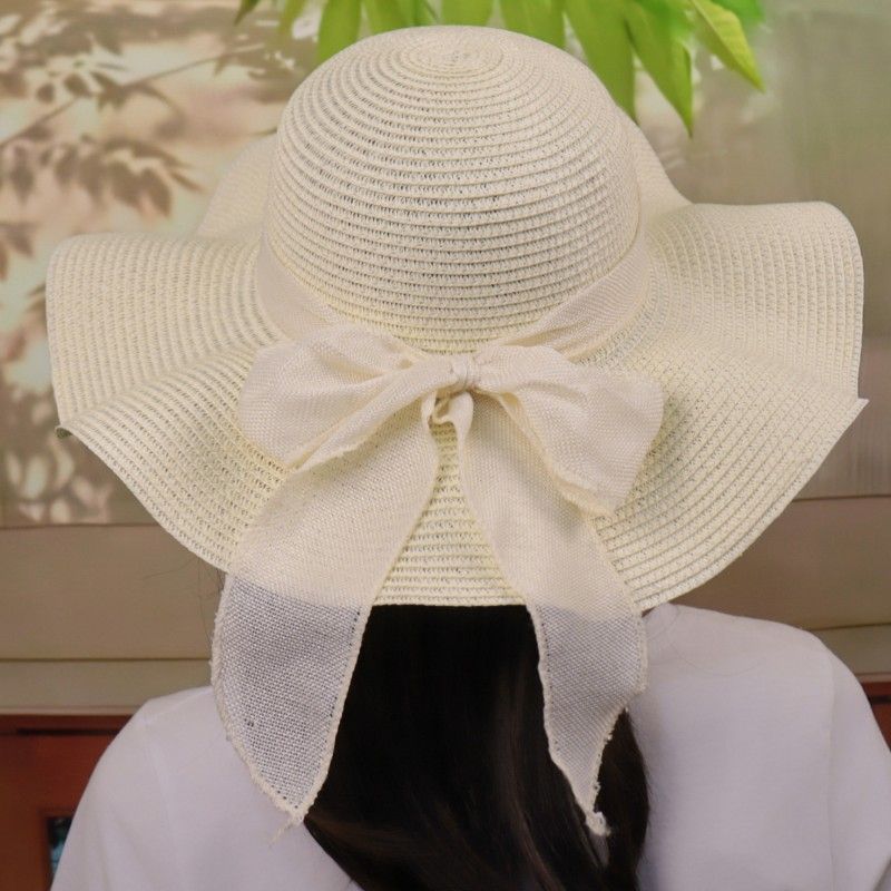 草帽子女夏防晒遮脸太阳帽可折叠百搭大檐度假出游海边沙滩遮阳帽