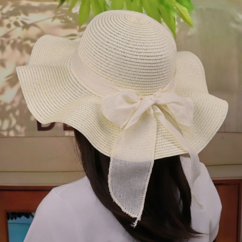 草帽子女夏防晒遮脸太阳帽可折叠百搭大檐度假出游海边沙滩遮阳帽