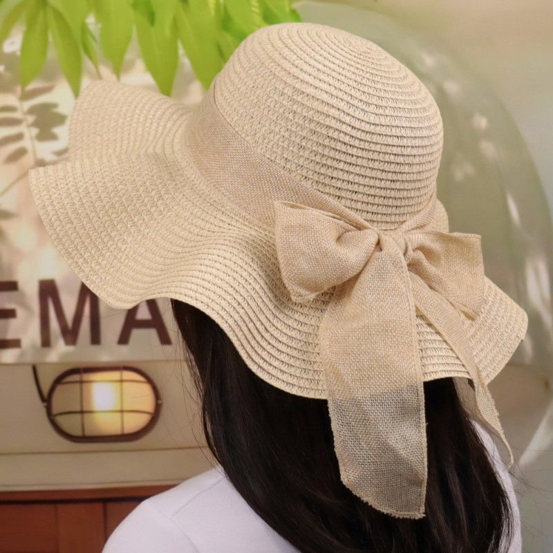 草帽子女夏防晒遮脸太阳帽可折叠百搭大檐度假出游海边沙滩遮阳帽