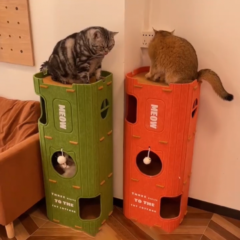 猫窝猫爬架一体双层四季通用封闭式毛毡猫抓桶猫抓板用品四季猫屋