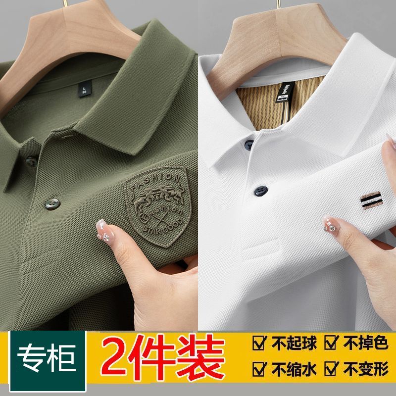 单/两件夏季新款男士短袖t恤翻领刺绣宽松polo衫中青年半袖上衣男