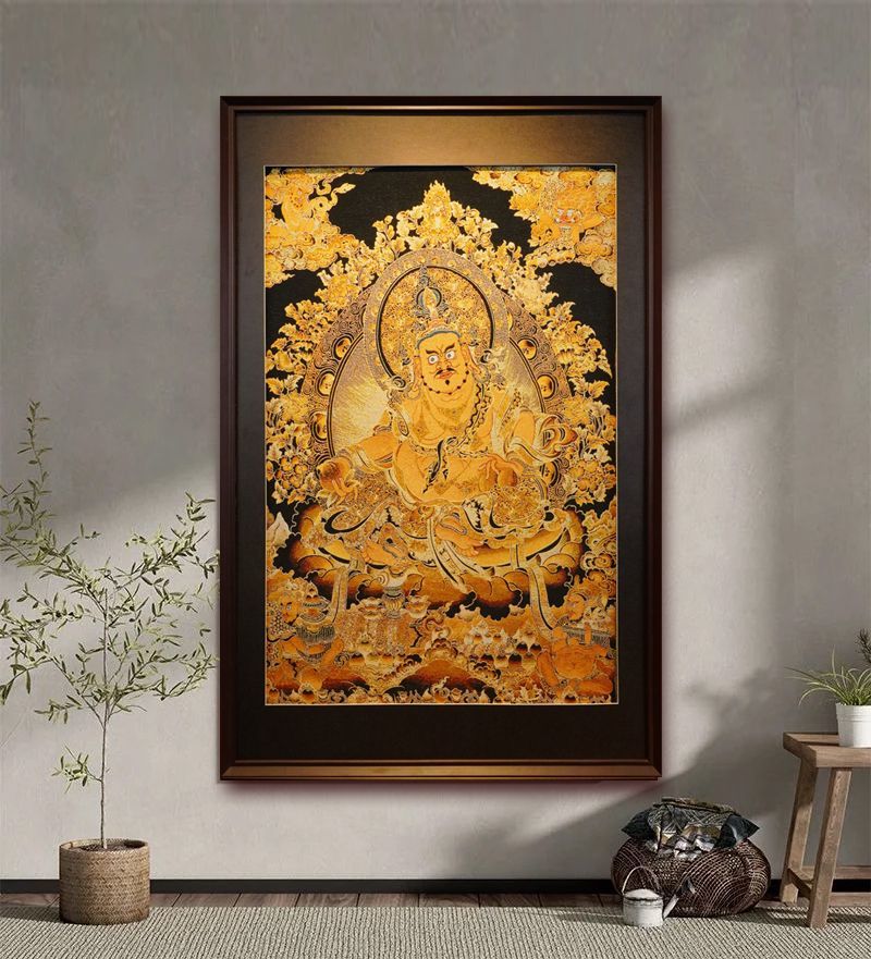 黄财神藏式刺绣唐卡装饰画佛堂客厅壁画中堂聚财玄关中式挂画 5