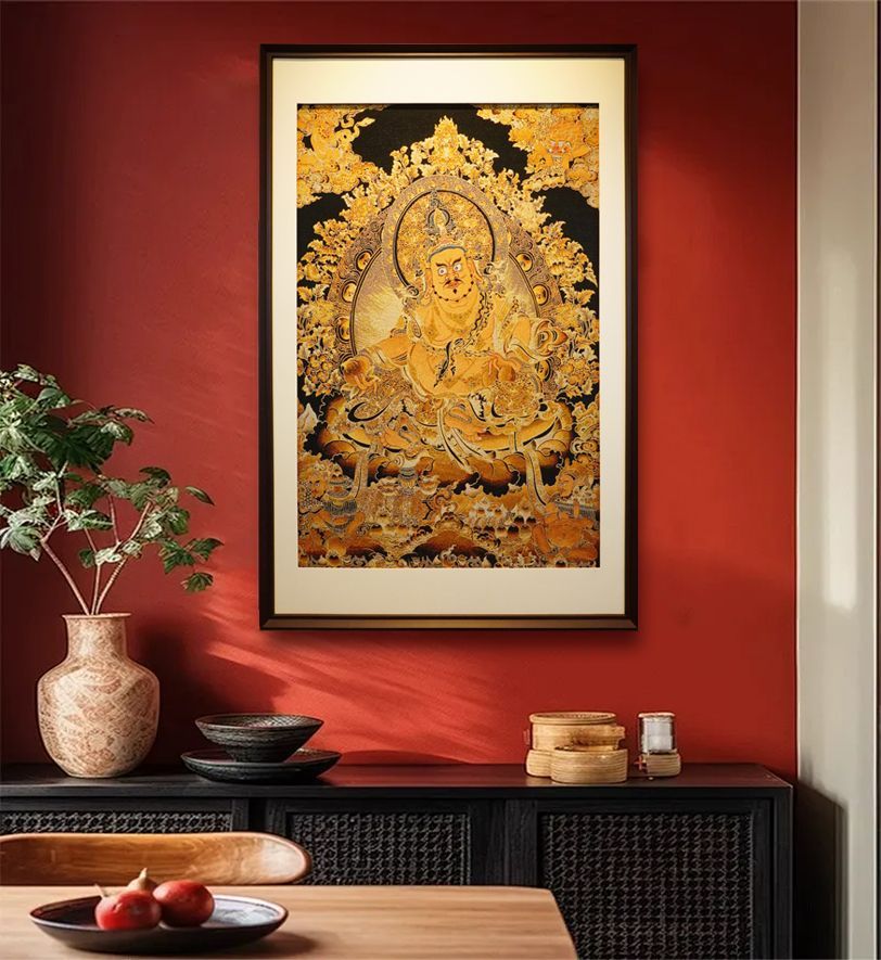 黄财神藏式刺绣唐卡装饰画佛堂客厅壁画中堂聚财玄关中式挂画 4