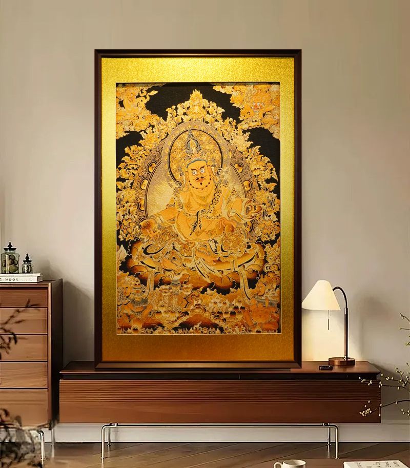 黄财神藏式刺绣唐卡装饰画佛堂客厅壁画中堂聚财玄关中式挂画 detail 1