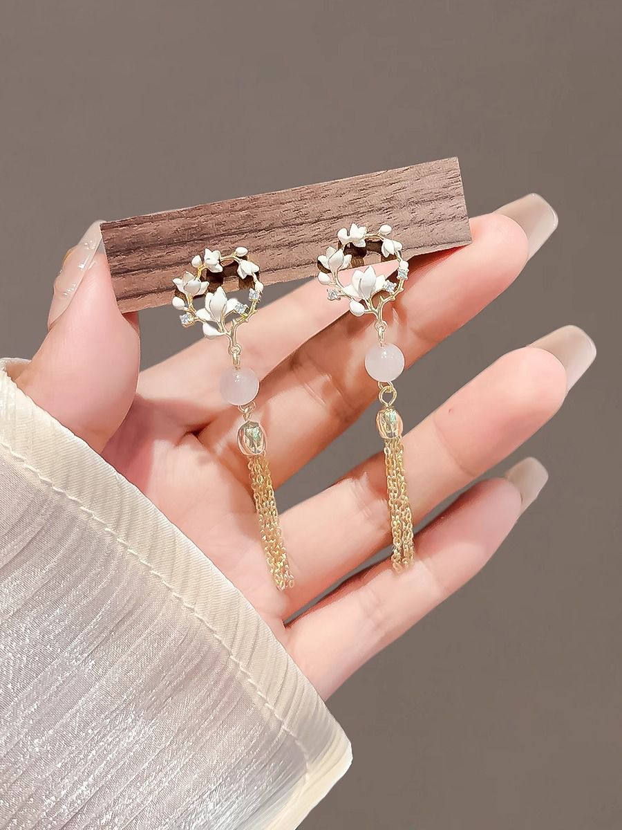Magnolienblüten Ohrclips Für Damen Einzigartiger Chinesischer Stil_voghion.com