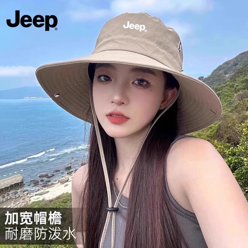 JEEP吉普渔夫帽女夏季户外露营大帽檐钓鱼帽防晒登山徒步遮阳帽子