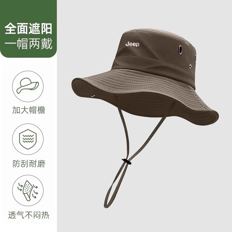 JEEP吉普渔夫帽女夏季户外露营大帽檐钓鱼帽防晒登山徒步遮阳帽子