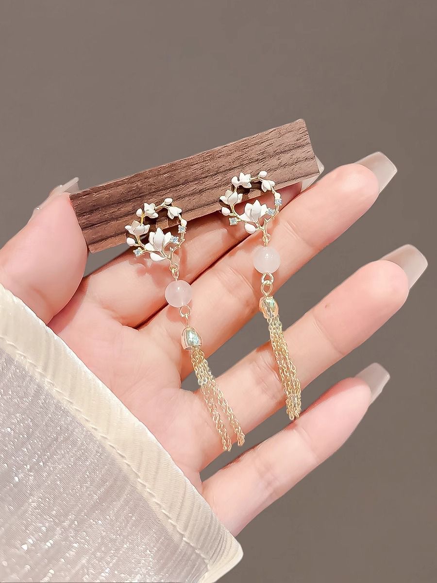 Magnolienblüten Ohrclips Für Damen Einzigartiger Chinesischer Stil_voghion.com