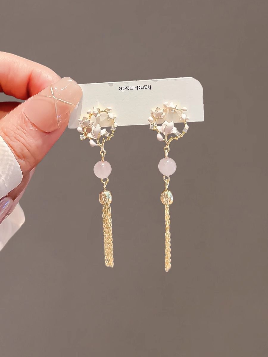 Magnolienblüten Ohrclips Für Damen Einzigartiger Chinesischer Stil_voghion.com