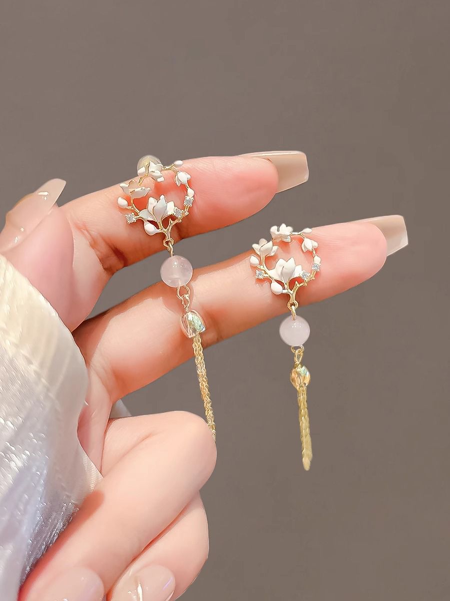 Magnolienblüten Ohrclips Für Damen Einzigartiger Chinesischer Stil_voghion.com