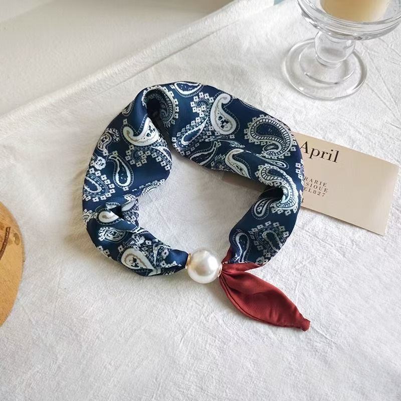 Elegant Silk Scarf With Pearl And Magnetic Clasp For Women_voghion.com
