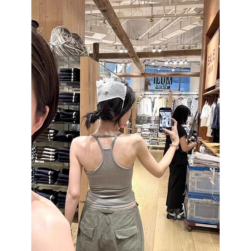 夏季美式吊带背心女带胸垫外穿遮副乳美背打底修身无袖挂脖式上衣 图片 6