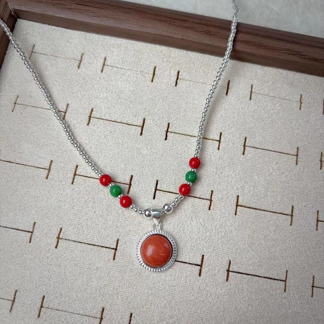 element Ethnic Style Necklace, Pure Silver Mongolian Necklace_voghion.com