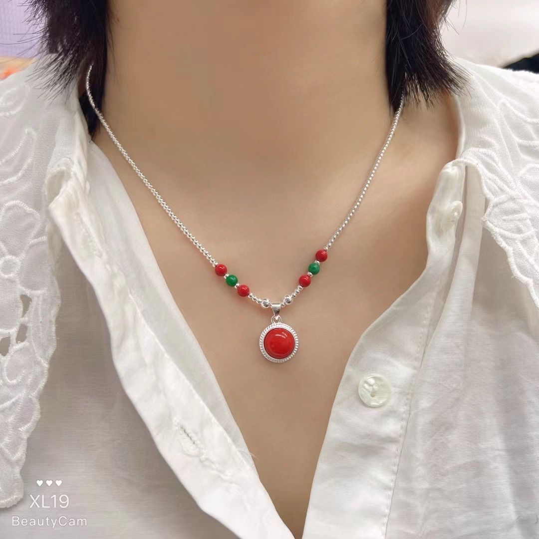 element Ethnic Style Necklace, Pure Silver Mongolian Necklace_voghion.com