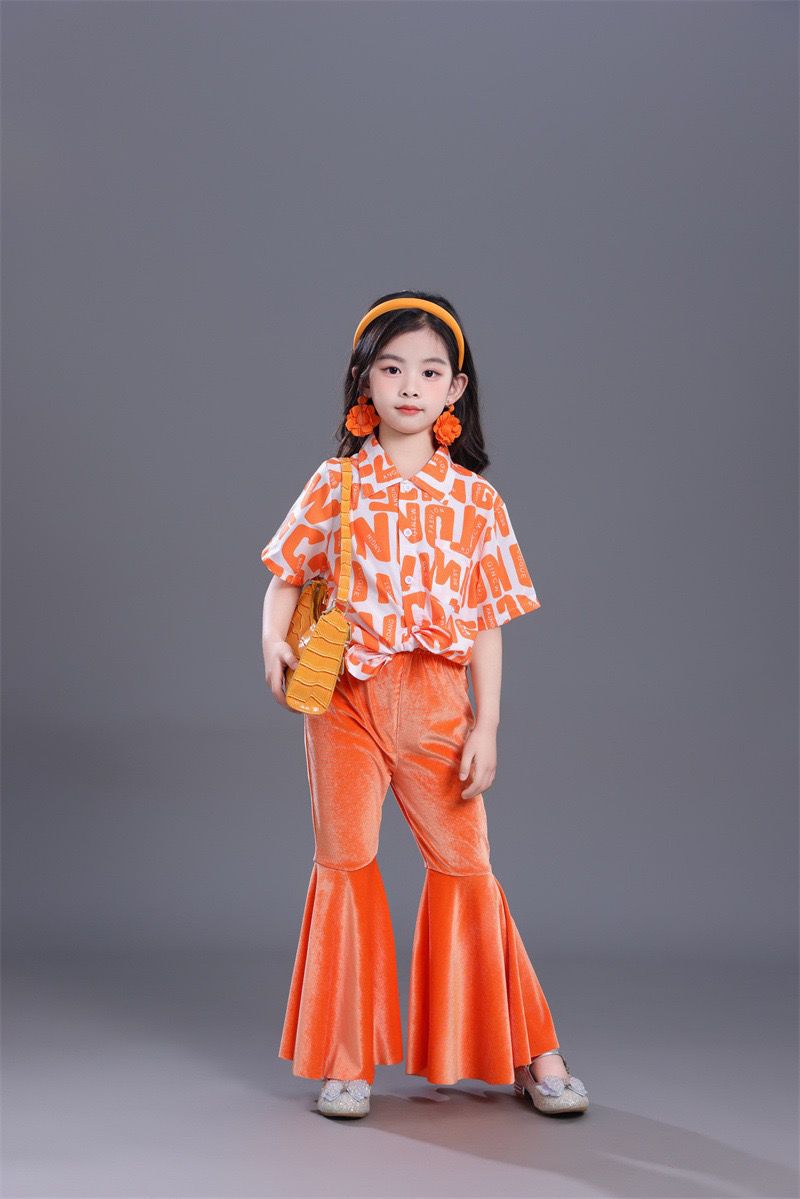 Retro Schlaghosen Und Hemd Set Im Hong Kong Stil Für Mädchen_voghion.com