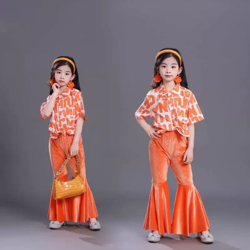 Retro Schlaghosen Und Hemd Set Im Hong Kong Stil Für Mädchen_voghion.com