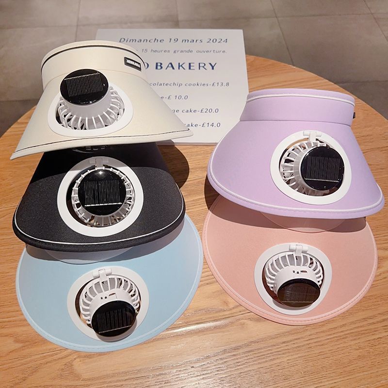 新款太阳能可充电风扇帽子亲子出游空顶帽遮阳防晒干活户外采摘