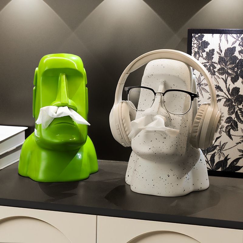 Creative Moai Stone Man Like Tissue Box Living Room Light Luxury High End Household Paper Box High Sense Home Decoration Ornament Ornament_voghion.com