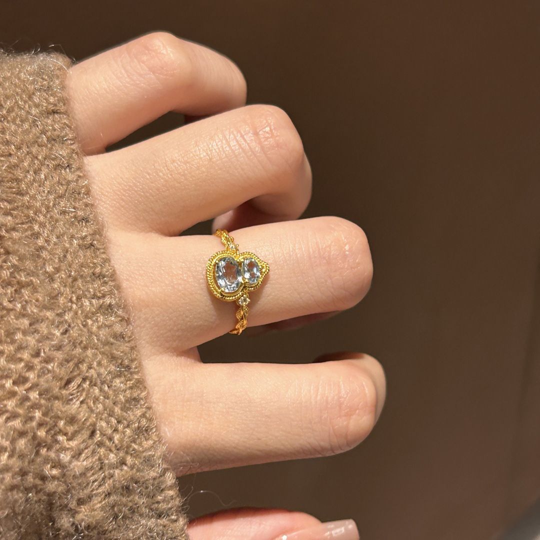 Designer Ring Gourd Pattern S925 Sterling Silver Gold Plated_voghion.com