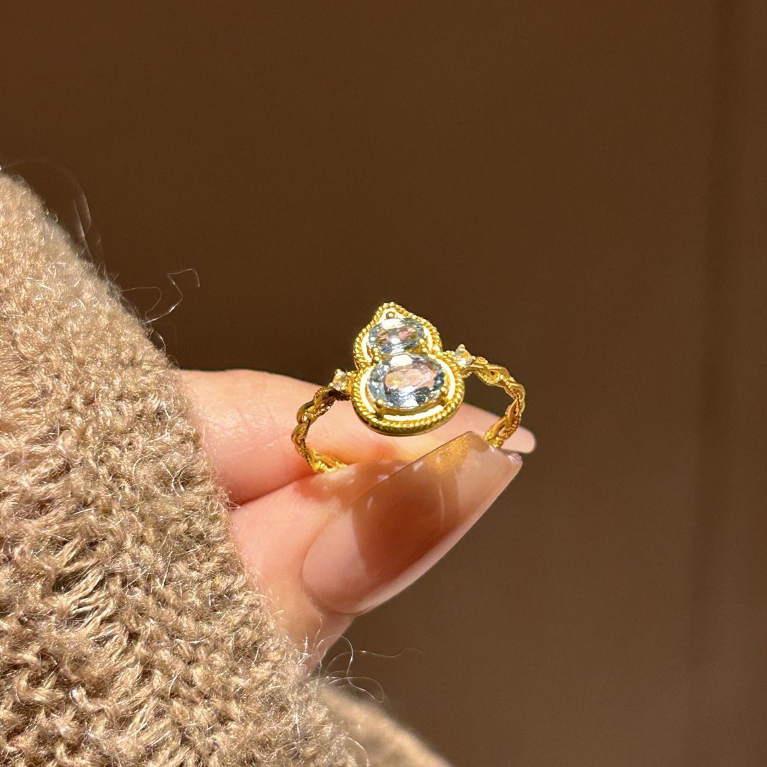 Designer Ring Gourd Pattern S925 Sterling Silver Gold Plated_voghion.com