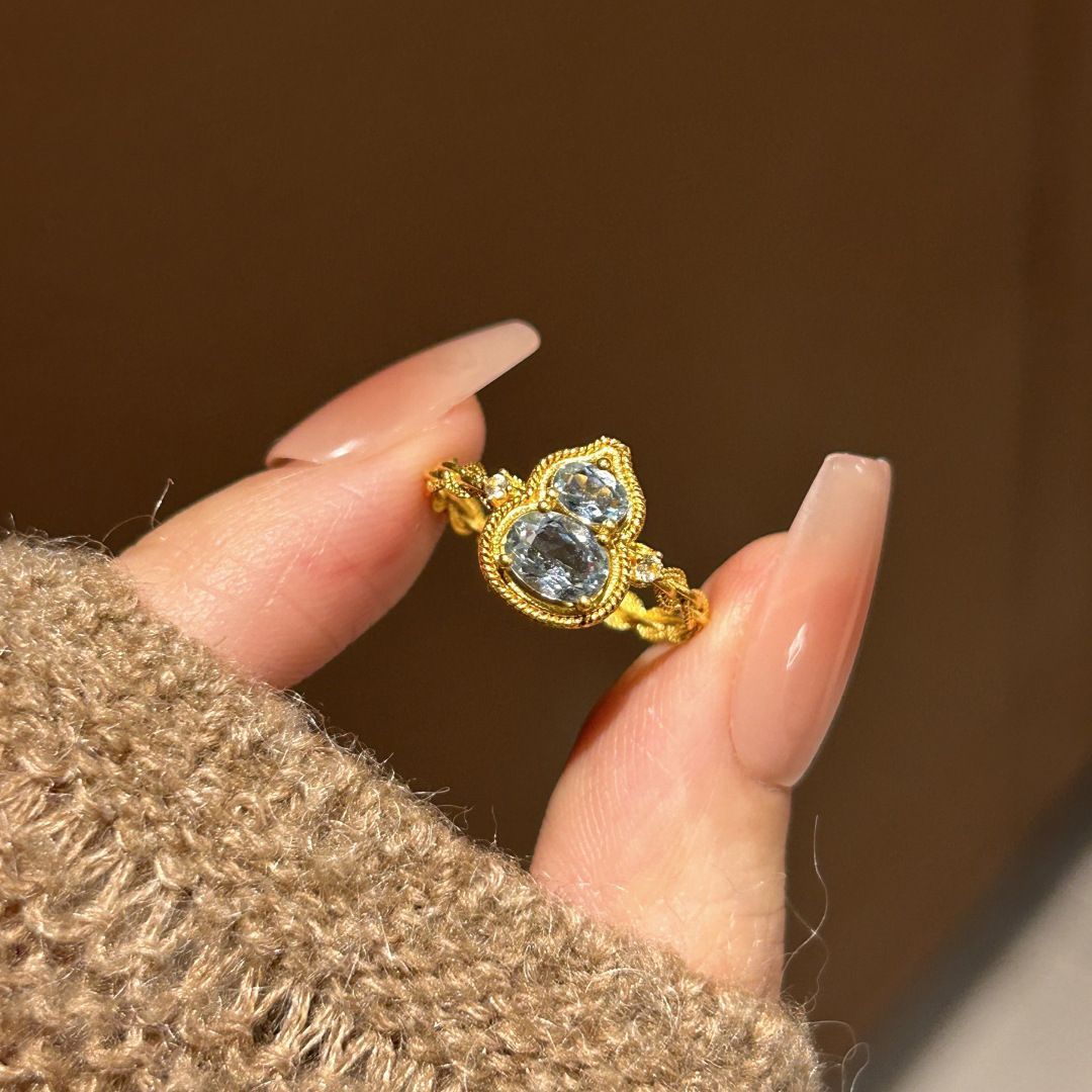 Designer Ring Gourd Pattern S925 Sterling Silver Gold Plated_voghion.com