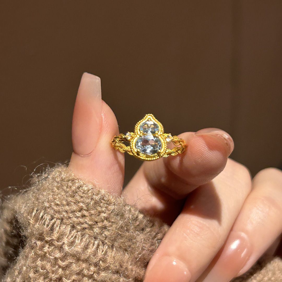 Designer Ring Gourd Pattern S925 Sterling Silver Gold Plated_voghion.com